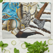 バイキングキャットブルードラゴン キッチンタオル (折り畳み)