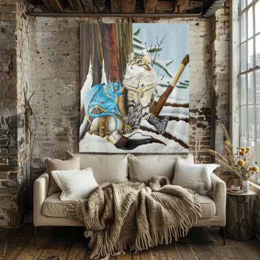 バイキングキャットブルードラゴン タペストリー