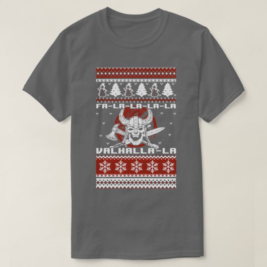 バイキングクリスマス醜いセーターバルハラ Tシャツ (デザイン正面)