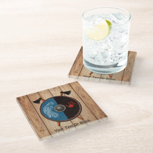 バイキングシールドと軸 ガラスコースター (アングル)