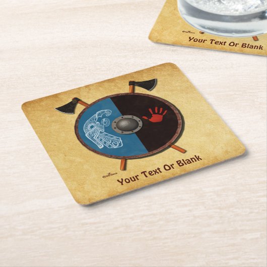 バイキングシールドと軸 スクエアペーパーコースター (アングル)