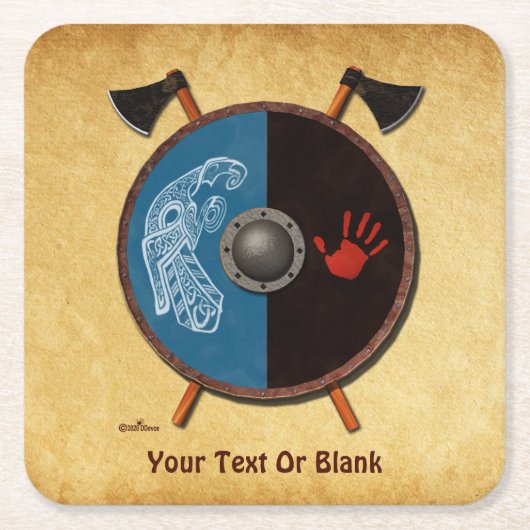 バイキングシールドと軸 スクエアペーパーコースター (正面)