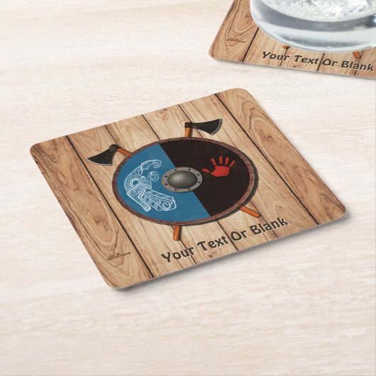 バイキングシールドと軸 スクエアペーパーコースター (アングル)