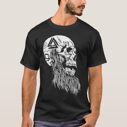 バイキングスカル風変わり奇妙おもしろいダーク Tシャツ (正面)