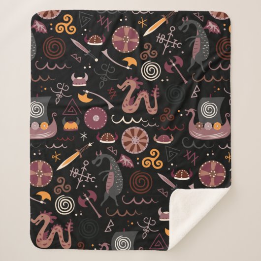 バイキングパターンシームレスデザイン図 シェルパブランケット (正面)