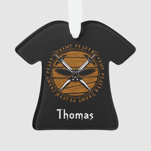 バイキングパーソナライズされたが剣と渡り鳥を渡った オーナメント (裏面)
