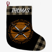 バイキングパーソナライズされたクロスソードルンタンブラック ラージクリスマスストッキング (正面)