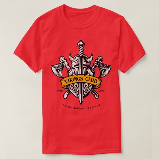 バイキングヘルメットシールド及び斧 Tシャツ (デザイン正面)