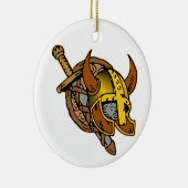 バイキングヘルメットソード&シールドタトゥー セラミックオーナメント (右)