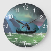 バイキングボートアットノルウェーフィヨルド ラージ壁時計 (正面)