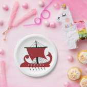 バイキングロングシップのシルエットドラカール船 ペーパープレート (パーティー)