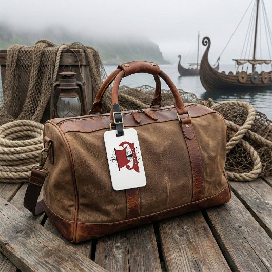 バイキングロングシップのシルエットドラカール船 ラゲッジタグ