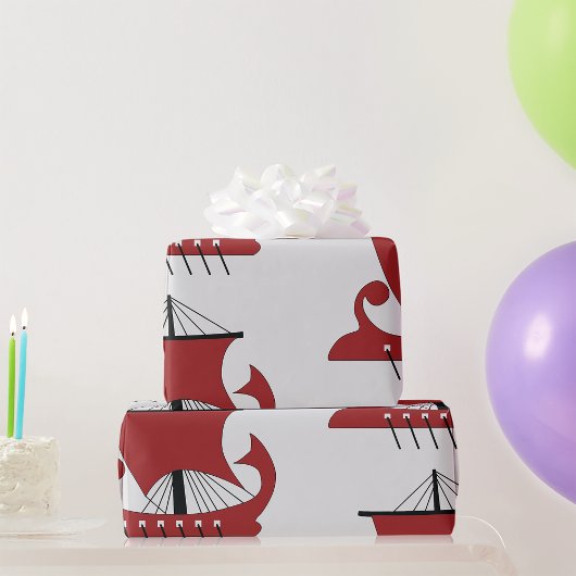 バイキングロングシップのシルエットドラカール船 ラッピングペーパー