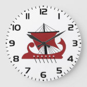 バイキングロングシップのシルエットドラカール船 ラージ壁時計 (正面)