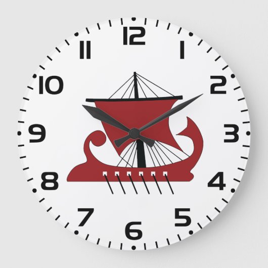 バイキングロングシップのシルエットドラカール船 ラージ壁時計 (正面)
