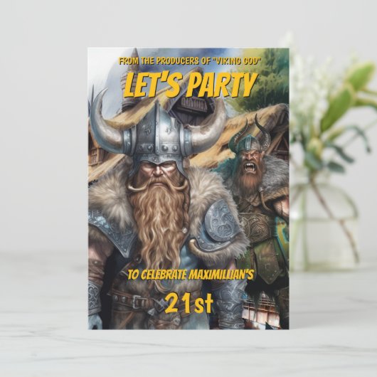 バイキング中世の北欧の戦士ファンタジー誕生日 招待状 (スタンド正面)