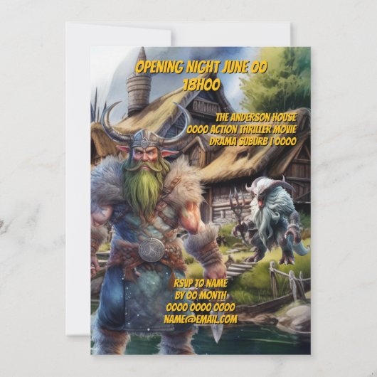 バイキング中世の北欧の戦士ファンタジー誕生日 招待状 (裏面)