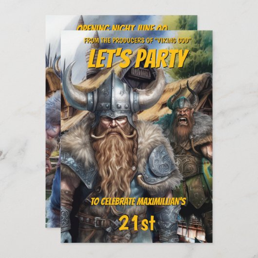 バイキング中世の北欧の戦士ファンタジー誕生日 招待状 (正面/裏面)