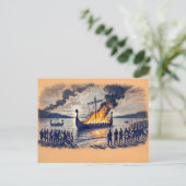 バイキング埋葬インパステルチョークスケッチ ポストカード (スタンド正面)