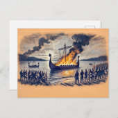 バイキング埋葬インパステルチョークスケッチ ポストカード (正面/裏面)