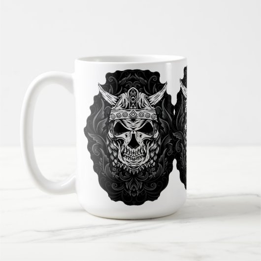バイキング彫刻スカルアート コーヒーマグカップ (左)