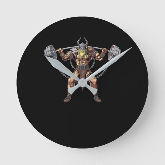 バイキング戦士フィットネス重量挙げ ラウンド壁時計 (正面)