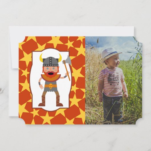 バイキング戦士ボーイバースデーパーティーの写真招待状 招待状 (正面)