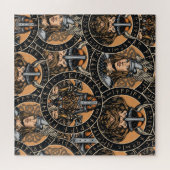 バイキング戦士:カラフルヴィンテージパターン ジグソーパズル (横)