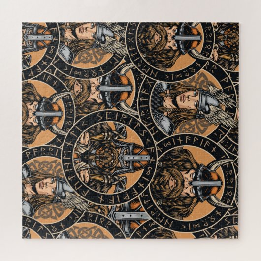 バイキング戦士:カラフルヴィンテージパターン ジグソーパズル (横)