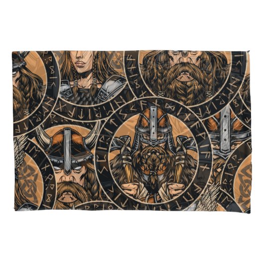 バイキング戦士:カラフルヴィンテージパターン 枕カバー (正面)