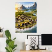 バイキング村、水と海 | AIアートポスター ポスター (ホームオフィス)