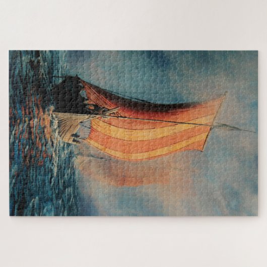 バイキング船で帆を上げた船 ジグソーパズル (横)