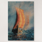 バイキング船で帆を上げた船 ジグソーパズル (縦)