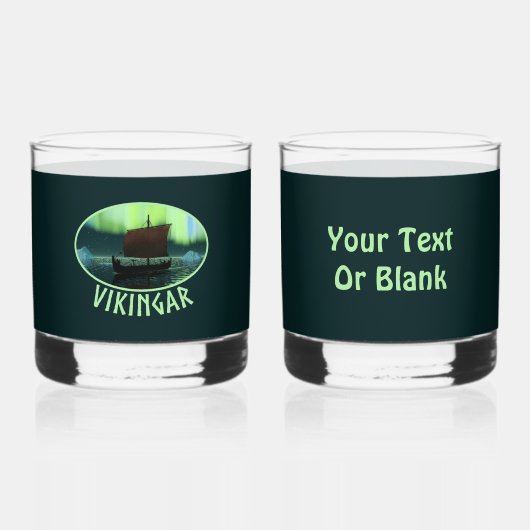 バイキング船とノーザンライト ウイスキーグラス (正面)