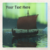 バイキング船とノーザンライト ガラスコースター (正面)