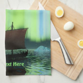 バイキング船とノーザンライト キッチンタオル (四つ折り)