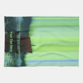 バイキング船とノーザンライト キッチンタオル (横)