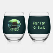 バイキング船とノーザンライト ステムなしワイングラス (正面)