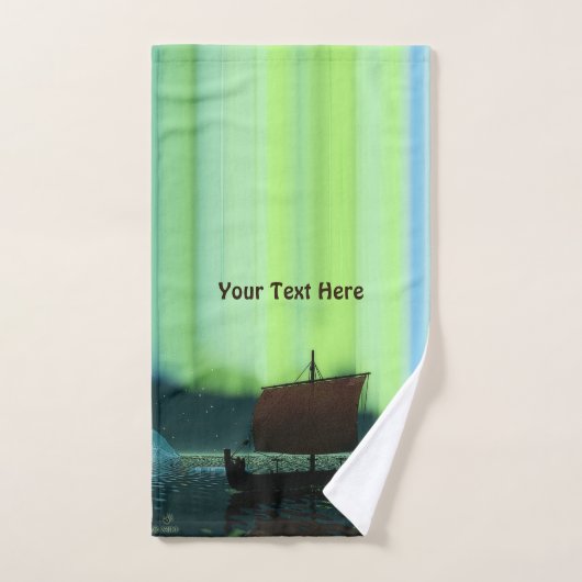 バイキング船とノーザンライト バスタオルセット (ハンドタオル)