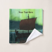 バイキング船とノーザンライト バスタオルセット (ウォッシュタオル)