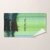 バイキング船とノーザンライト バスタオルセット (ハンドタオル)