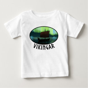 バイキング船とノーザンライト ベビーTシャツ