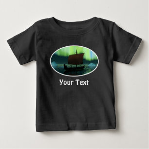 バイキング船とノーザンライト ベビーTシャツ