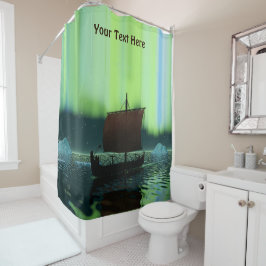 バイキング船の北極光 シャワーカーテン