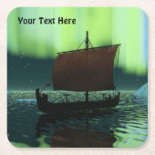 バイキング船の北極光 スクエアペーパーコースター (正面)