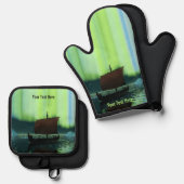 バイキング船の北極光 鍋つかみ&鍋敷きセット (正面/裏面)