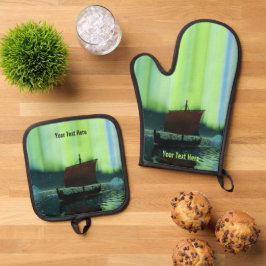 バイキング船の北極光 鍋つかみ&鍋敷きセット