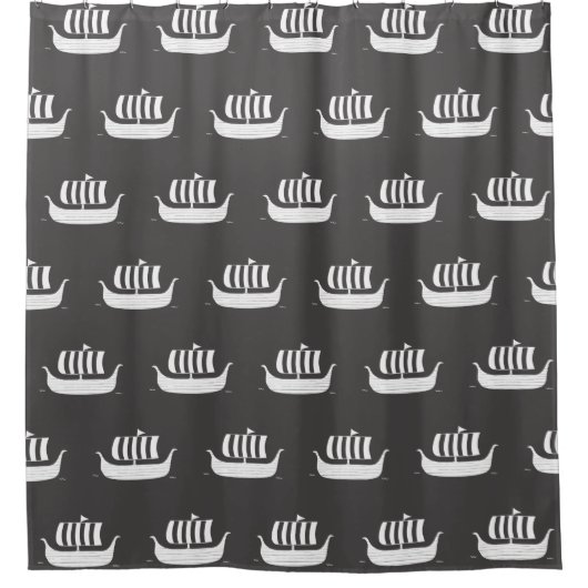 バイキング船ロングカスタムボート背景色 シャワーカーテン (正面)