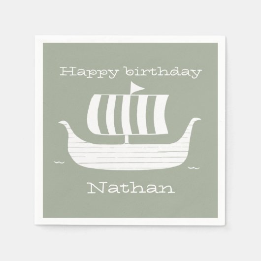 バイキング船/ロングボート付カスタムき/背景色 スタンダードカクテルナプキン (正面)