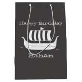 バイキング船/ロングボート付カスタムき/背景色 ミディアムペーパーバッグ (正面)